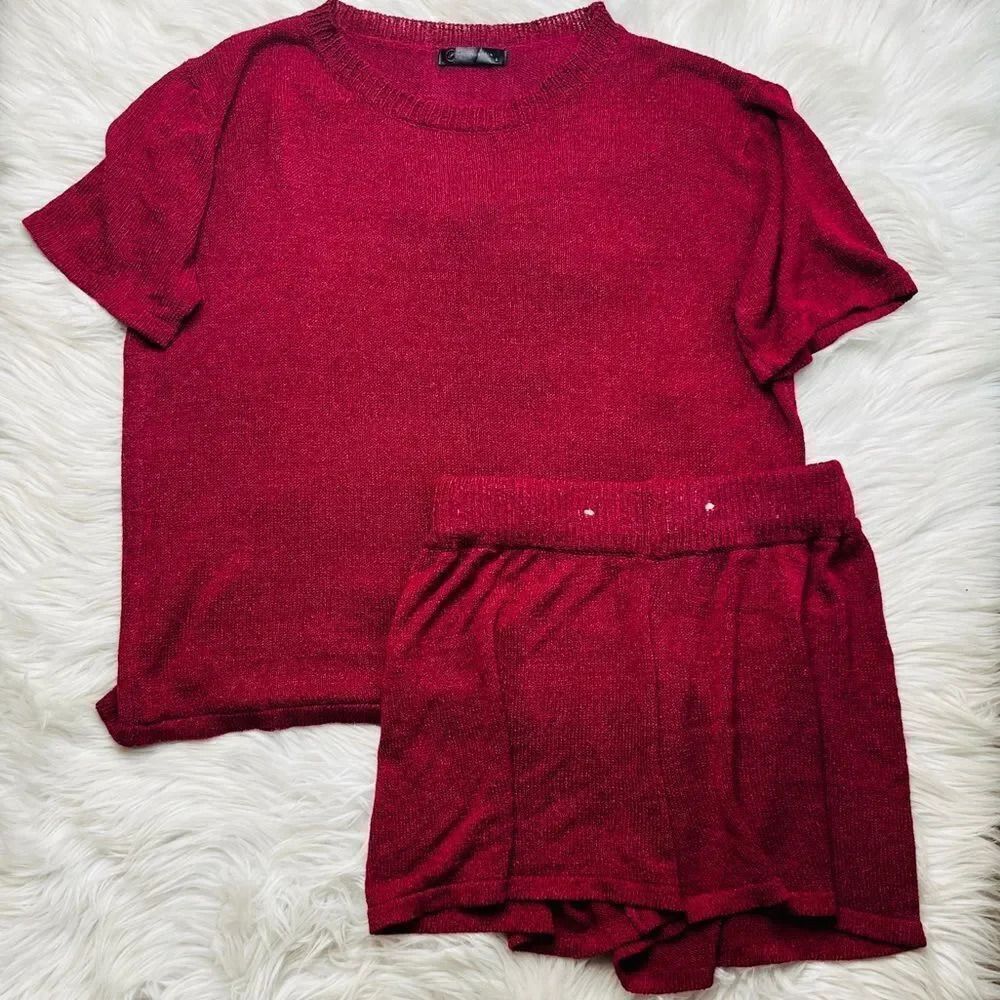 Pretty Garden Short Sleeve Shirt and Shorts Set Red Size Small